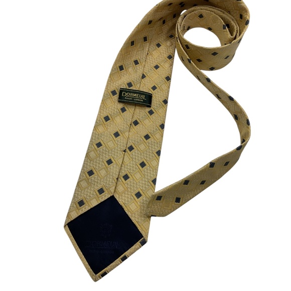DORMEUIL Yellow Geometric Silk LUXURY Tie HANDMADE ITALY - Picture 2 of 5